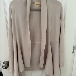 Elie Tahari Ribbed Open Front Cardigan Medium Beige Drape Knit